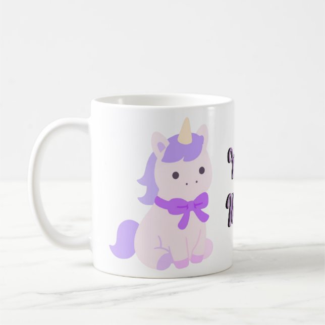Café Caneca de Unicórnio Lavanda Sentado Kawaii Fofa (Esquerda)