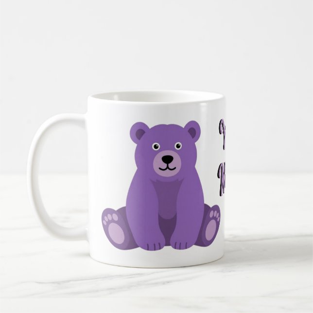 Café Caneca de Urso de Pelúcia Roxo Fofo Kawaii Sentado (Esquerda)