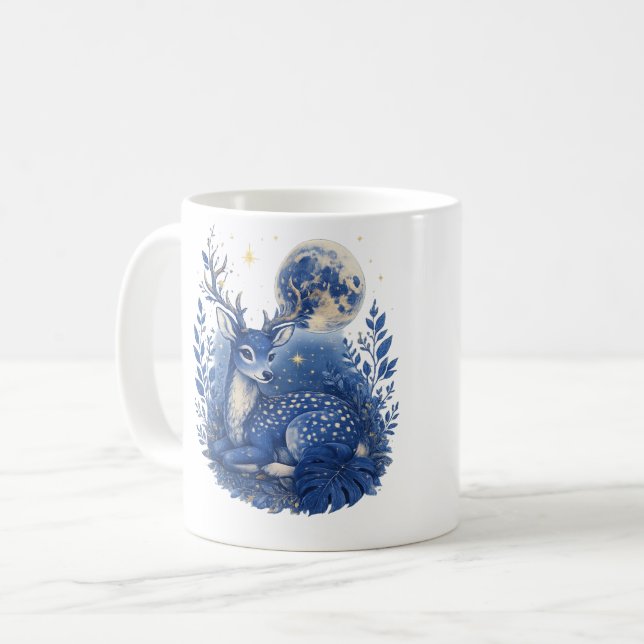 Café Caneca de Veado Azul Místico. (Frente Esquerda)