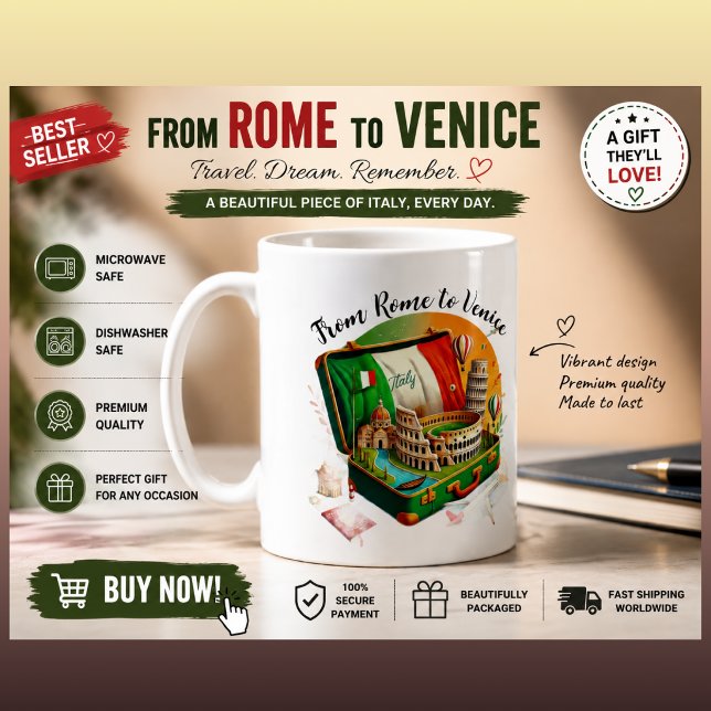 Café Caneca de Viagem Itália | Roma para Veneza (Criador carregado)