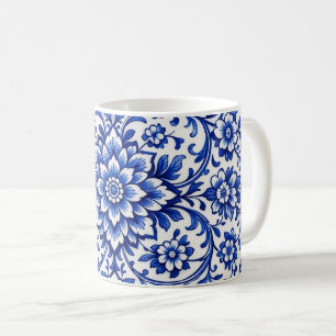Café Caneca de Vidro Fosco Botânico Azul Aquarela