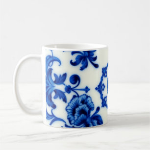 Café Caneca de Vidro Fosco Botânico Azul Aquarela