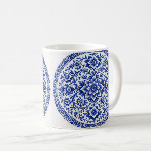 Café Caneca de Vidro Fosco com Estampa Botânica em Azul
