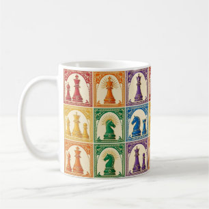 Café Caneca de Xadrez Arco-íris Art Déco