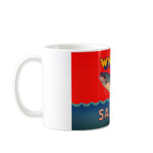 Caneca decorada com rótulo vintage de salmão do Al