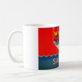 Café Caneca decorada com rótulo vintage de salmão do Al