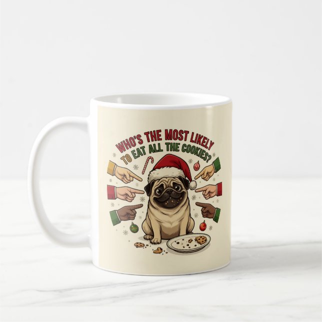 Café Caneca Divertida de Natal Pug Cachorro (Esquerda)