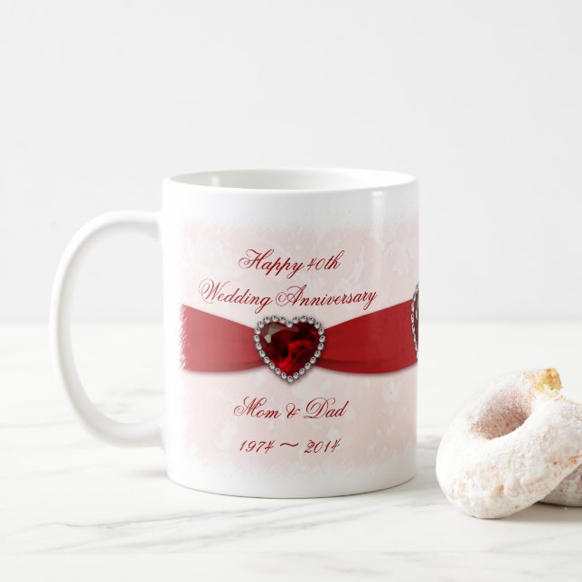 Café Caneca do aniversário de casamento do damasco 40th (Com Donut)