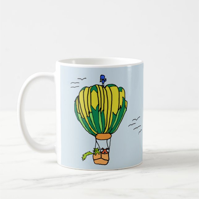 Café caneca do balão de ar quente com gato e cão (Esquerda)