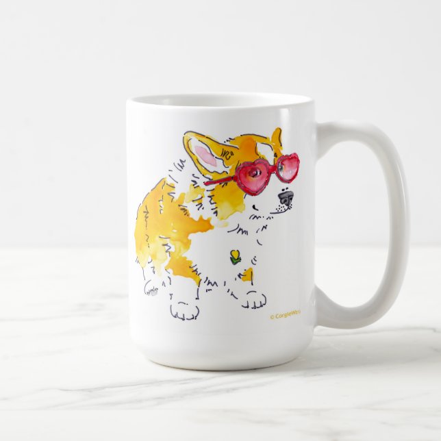 Café Caneca do Corgi dos óculos de sol do coração (Direita)
