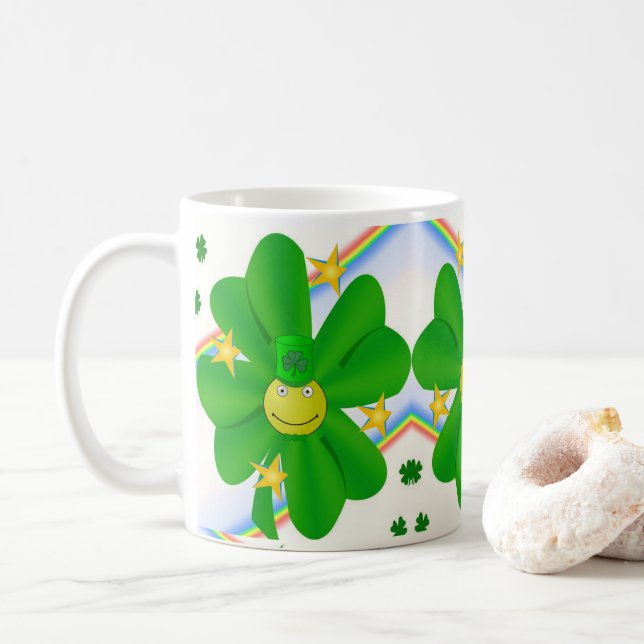 Café Caneca do Dia de São Patrício Trevo (Com Donut)
