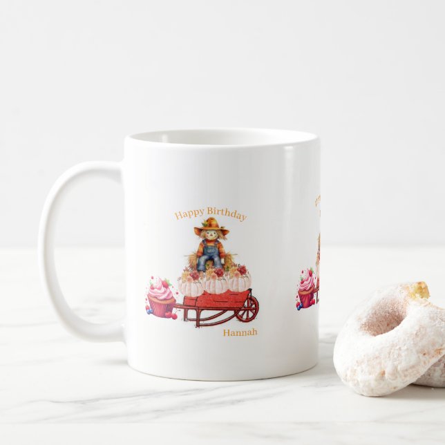 Café Caneca do Espantalho de Aniversário de Halloween (Com Donut)