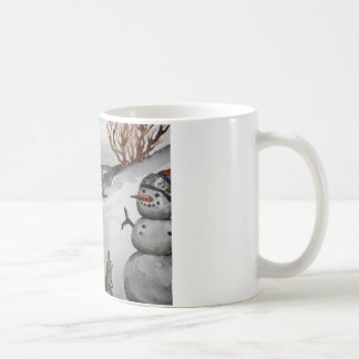 Café Caneca do inverno do coelho e do boneco de neve
