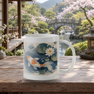 Café Caneca do Lago Japonês com Ondulação de Koi