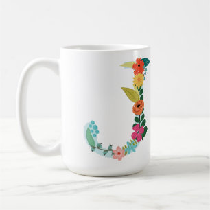 Café Caneca do monograma de J, inicial floral de J,