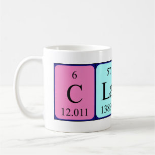 Café Caneca do nome da mesa periódica de Claire