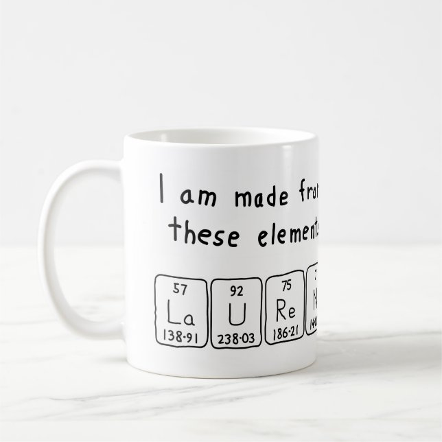 Café Caneca do nome da mesa periódica de Lauren (Esquerda)