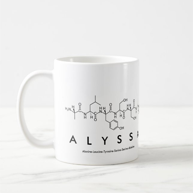 Café Caneca do nome do peptide de Alyssa (Esquerda)