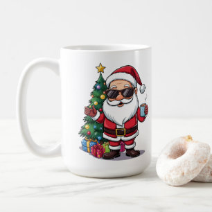 Café Caneca do Papai Noel Legal com Óculos de Sol & Árv