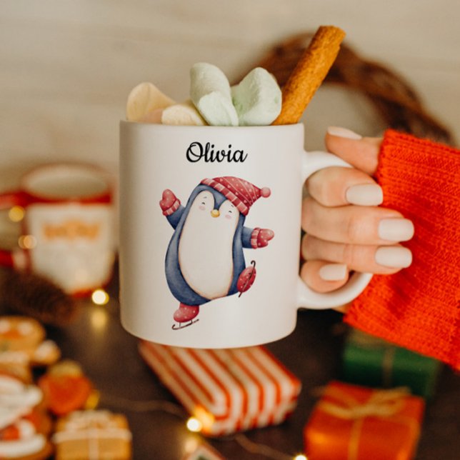 Café Caneca do Pinguim de Natal com Texto Personalizado (Criador carregado)