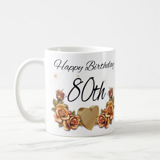 Café caneca do presente de aniversário do 80, com rosas (Esquerda)