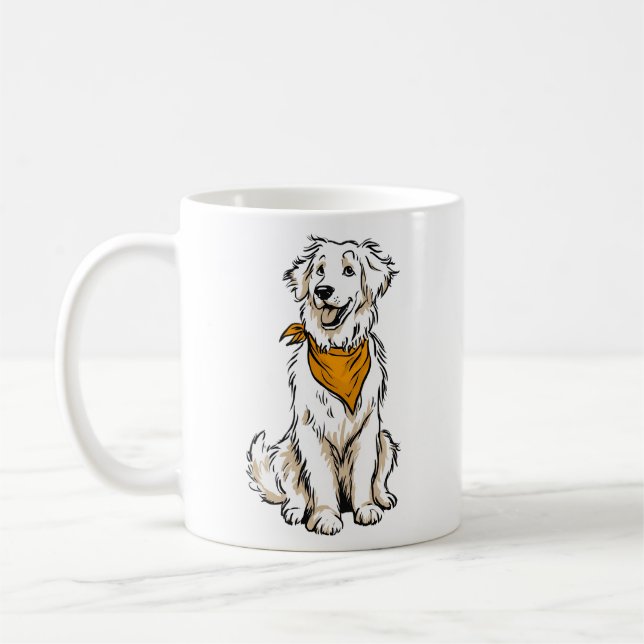 Café Caneca do Retriever Dourado Branco com Bandana de  (Esquerda)