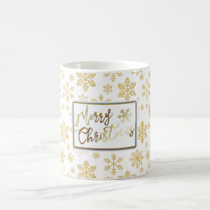 Café Caneca dourada do Natal dos flocos de neve