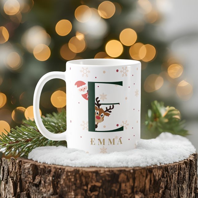 Café Caneca E de Monograma de Natal Personalizada (Criador carregado)