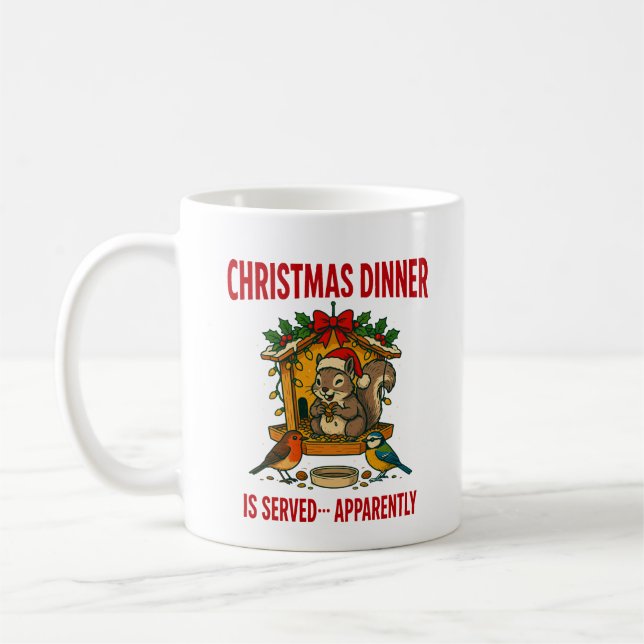 Café Caneca Esquilo Engraçado Jantar de Natal Servido (Esquerda)