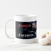 caneca família, armas de fogo, liberdade e felinos