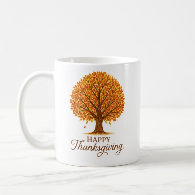 Café Caneca Feliz Dia de Ação de Graças Árvore de Outon (Esquerda)