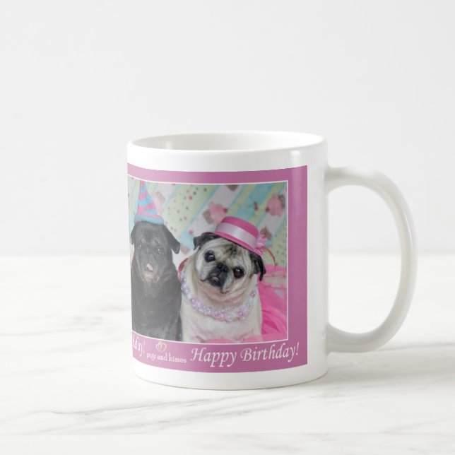 Café Caneca feliz do Pug da festa de aniversário (Direita)