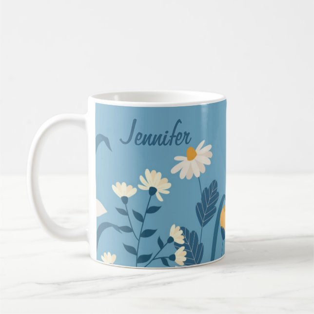 Café Caneca Flor Margarida Azul Flor de Nascimento de A (Esquerda)
