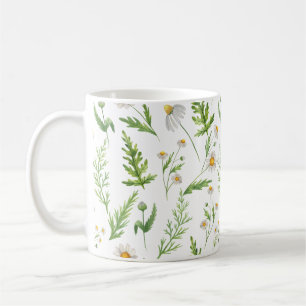 Café Caneca Floral Aquarela de Samambaias e Margaridas