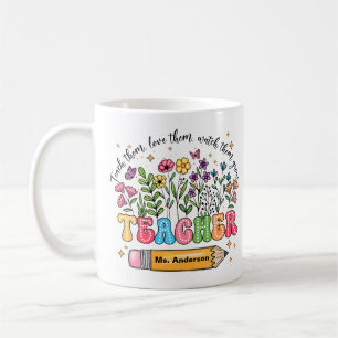Café Caneca Floral com Nome de Professor Personalizado
