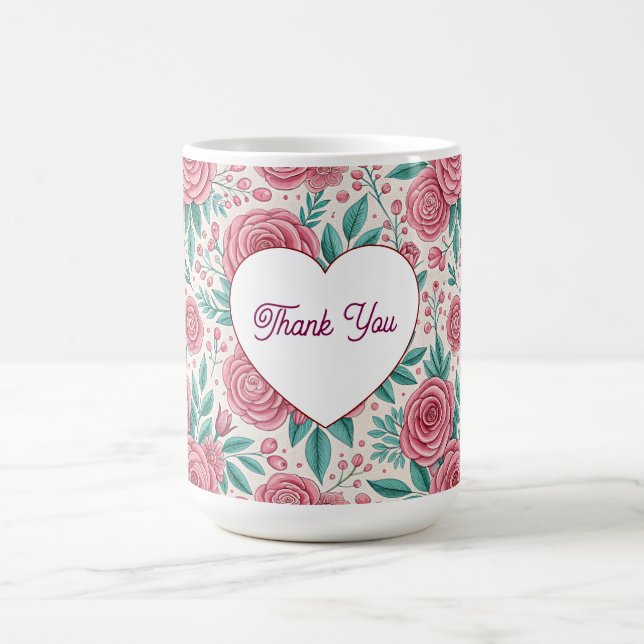 Café Caneca Floral Coração Rosa de Agradecimento (Centro)