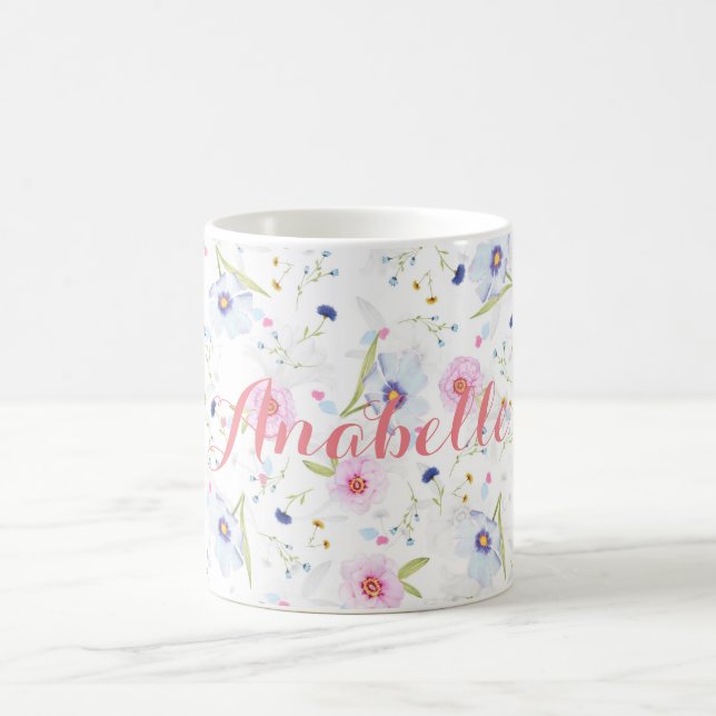 Café Caneca floral da aguarela de Personalized|| (Centro)