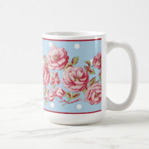 Café Caneca floral da casa de campo do país no azul