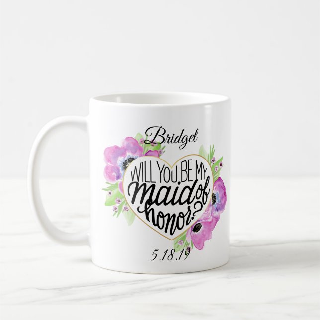 Café Caneca floral da proposta da madrinha de casamento (Esquerda)
