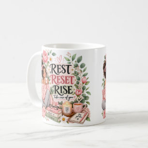 Café Caneca Floral de Auto Cuidado Descanso Reinício As