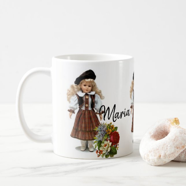 Café Caneca Floral de Boneca Vitoriana (Com Donut)