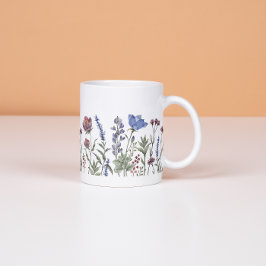Café Caneca Floral de Borda de Flor Silvestre Aquarela
