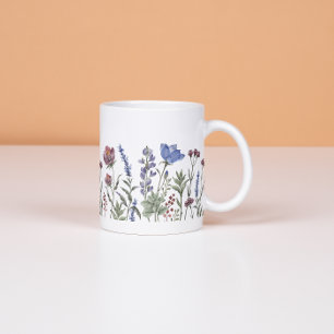 Café Caneca Floral de Borda de Flor Silvestre Aquarela