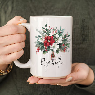 Café Caneca Floral de Buquê de Natal para Mulheres ou C