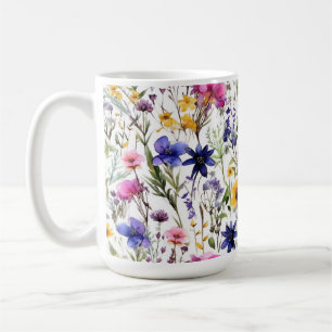 Café Caneca Floral de Flores Silvestres Rosa Roxo