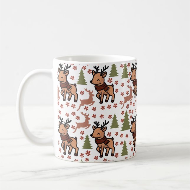 Café Caneca floral fofa de rena (Esquerda)
