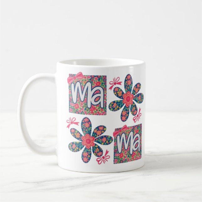 Café caneca floral mama, caneca de mãe fofa, caneca de  (Esquerda)