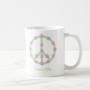 Café Caneca floral personalizada do sinal de paz