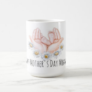 Café Caneca Floral Pés de Mãe e Bebê