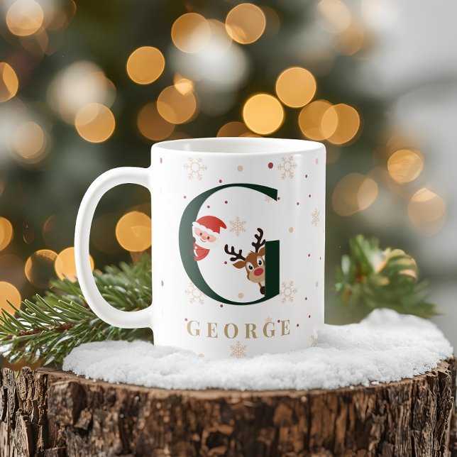 Café Caneca G de Monograma de Natal Personalizada (Criador carregado)